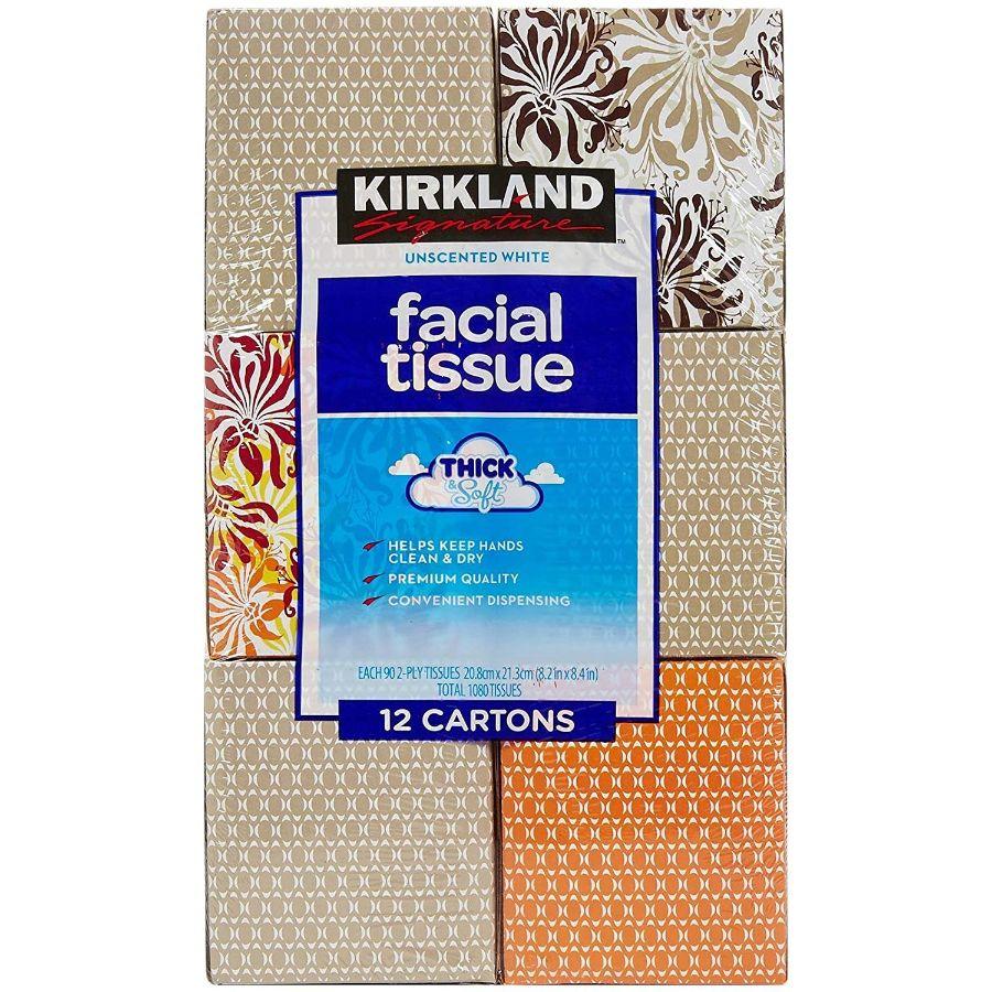 Kirkland Signature  Unscented White Facial 90 Tissues 2-Ply, 12 Pk