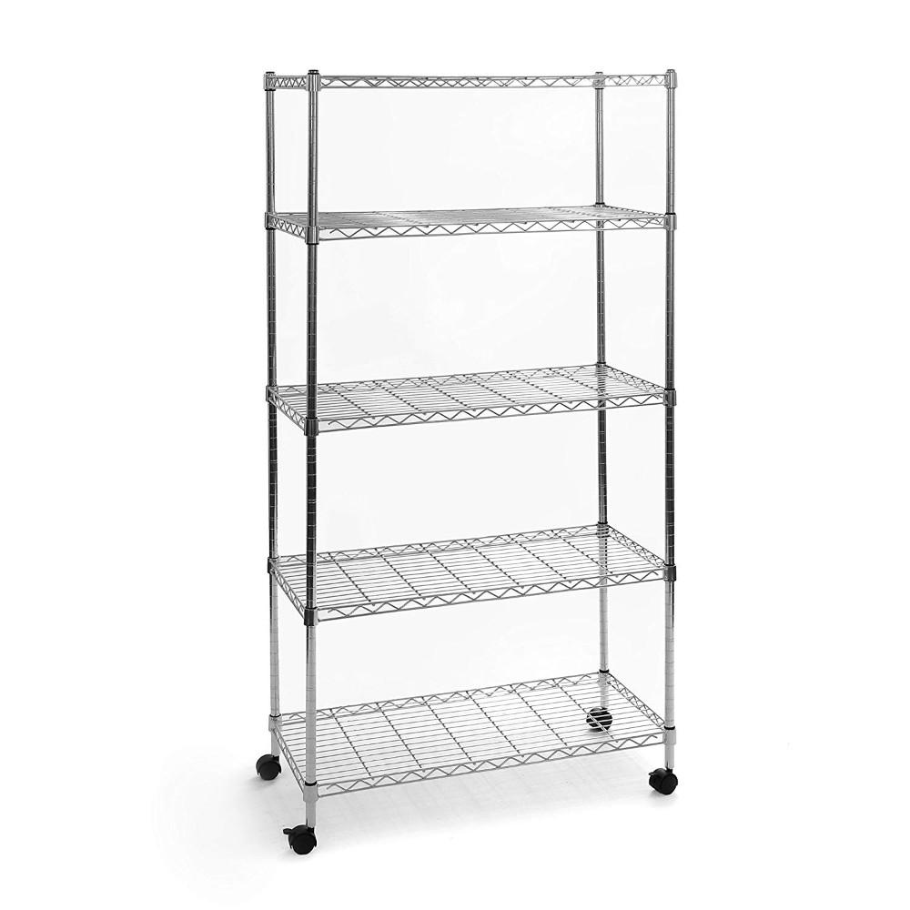 Seville Classics, 5-Tier Steel Wire Shelving with Wheels, 150x45 cm