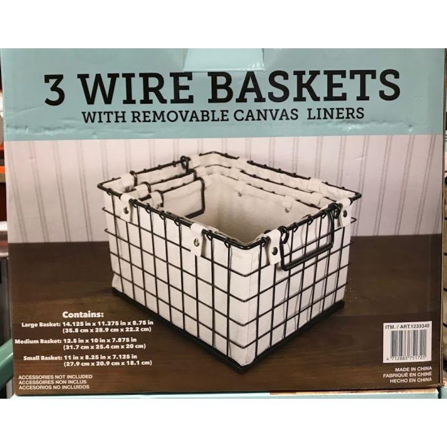 Giftburg 3 Wire Baskets with removable Canvas Liners, 3 pcs