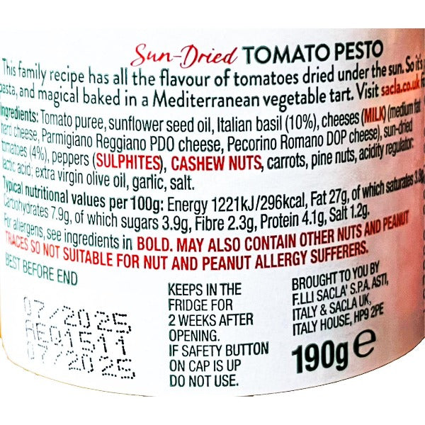 Sacla Sun-Dried Tomato Pesto, 190 g