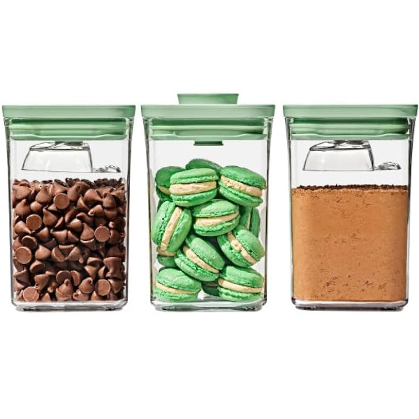 3-piece POP container set with mini scoops, airtight lids, and easy-stack design for organized storage.