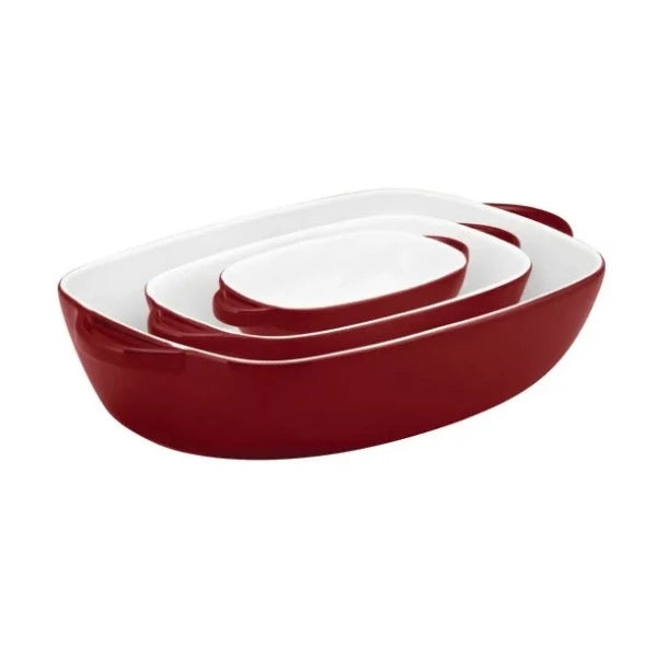 Kitchenaid 3Pcs Ceramic/Casserole Bowl Set Red