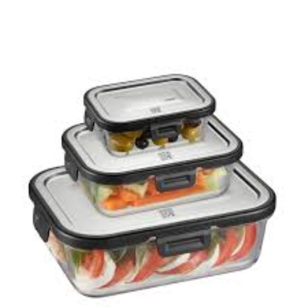 GEFU MILO 3-Piece Rectangular Food Storage Jar Set – Space-saving, airtight jars for organized pantry storage.