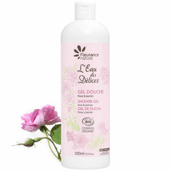 A gentle organic shower gel with soothing rose and jasmine scents, suitable for all skin types.