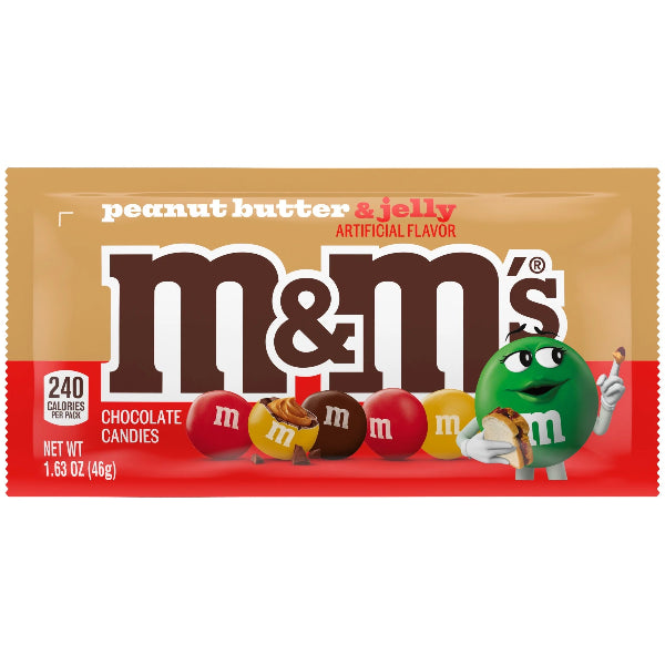 Combines crunchy chocolate candies with creamy peanut butter and sweet jelly