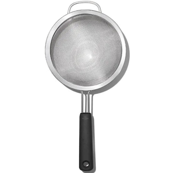 8‑inch double rod strainer with a comfortable Good Grips handle, ideal for sifting and straining liquids with ease.