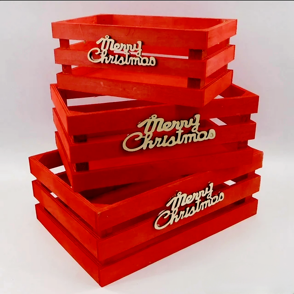 A.W. Christmas Red Crate Set of 3 (30x21 | 26x17 | 23x13) cm