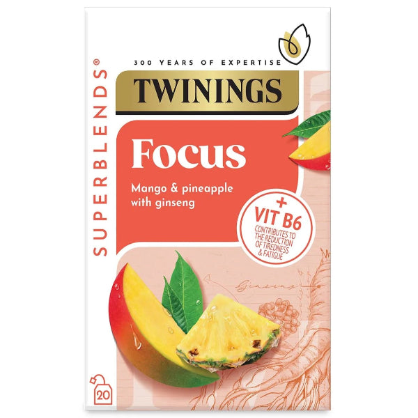 A caffeine-free herbal tea with mango, pineapple, and ginseng to boost energy.