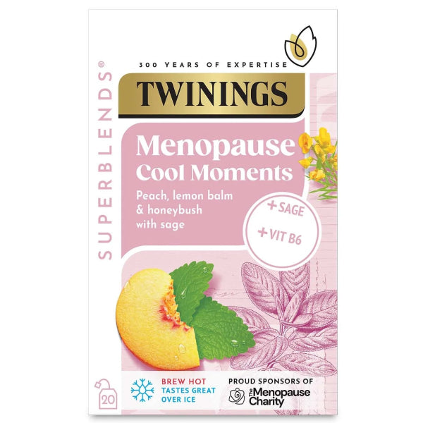 A peachy herbal tea with lemon balm and sage to support menopause comfort.