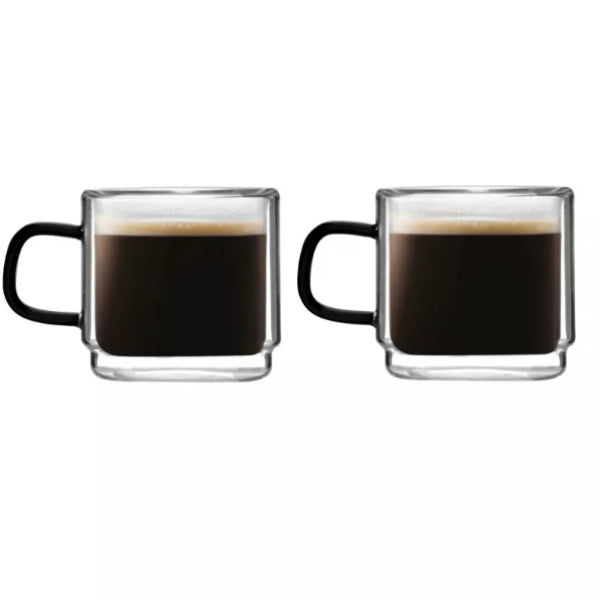 Vialli Carbon double-walled espresso glasses, 2-pack, 80 ml, stylish and insulated.