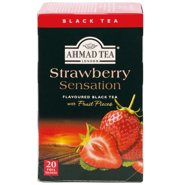 20 aluminum bags of sweet, fruity black tea with natural strawberry flavor.