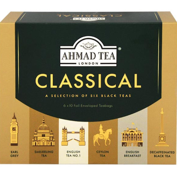 60 bags featuring a variety of timeless black and green tea blends.
