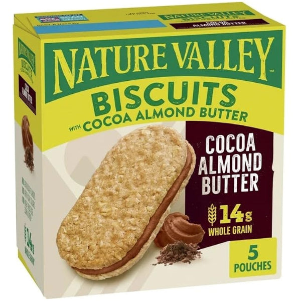 Pairs crunchy whole-grain biscuits with a rich, creamy cocoa almond filling for a deliciously satisfying treat.
