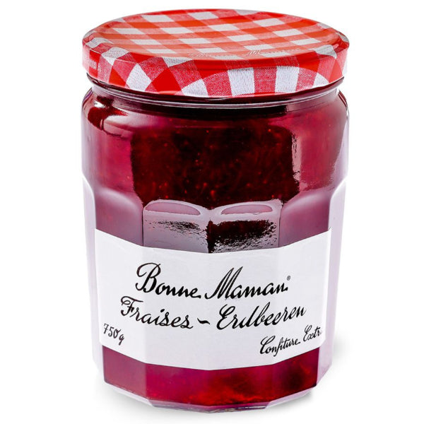 A classic French preserve crafted with 50 g strawberries per 100 g, gently cooked with cane and brown sugar and lemon juice