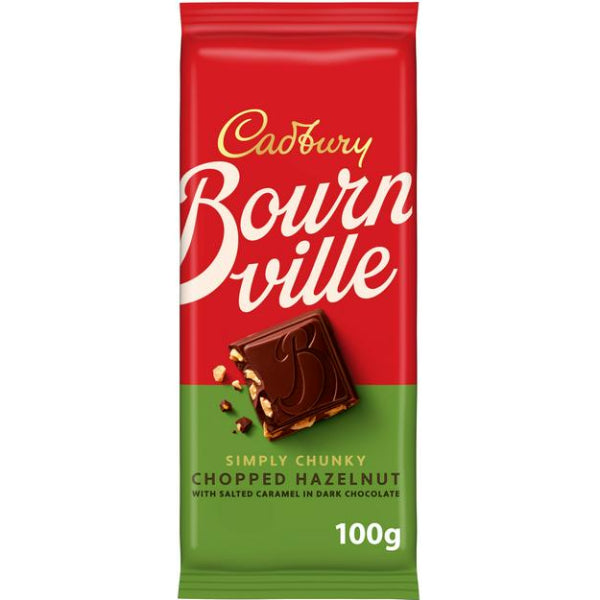 Rich Cadbury Bournville dark chocolate with crunchy hazelnuts for a nutty, indulgent treat.
