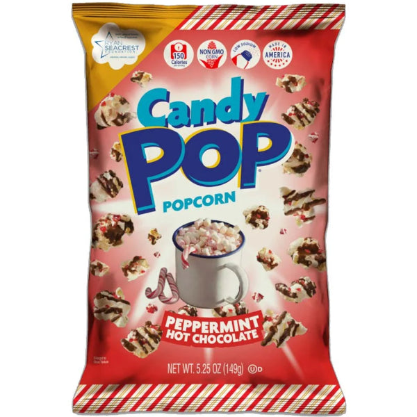 Festive popcorn coated with chocolate and a hint of peppermint for a sweet, holiday-inspired treat.