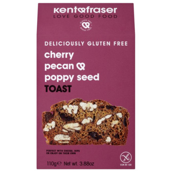 Gluten-free, crunchy toast with sweet cherry, nutty pecan, and poppy seeds.