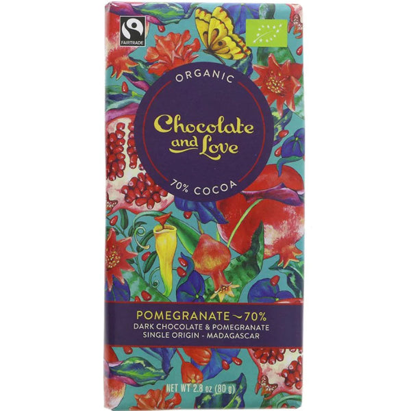 Blends rich dark chocolate with fruity pomegranate pieces for a perfectly balanced, tangy-sweet indulgence.