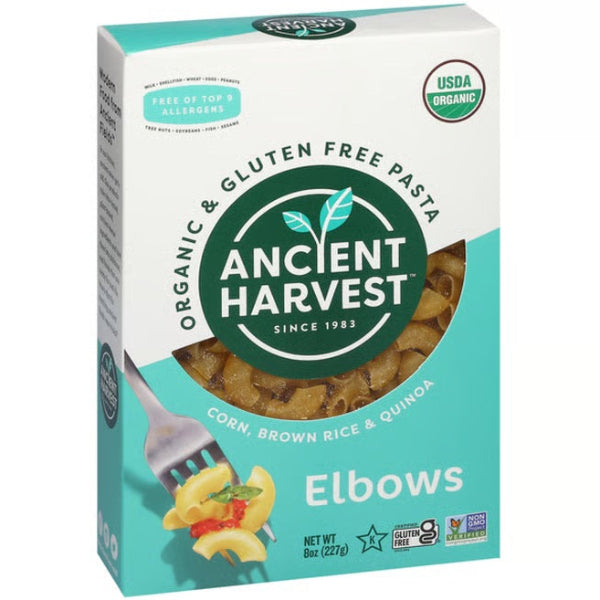 Gluten-free, protein-packed elbow pasta made from corn and quinoa, ideal for mac and cheese, soups, and pasta salads.