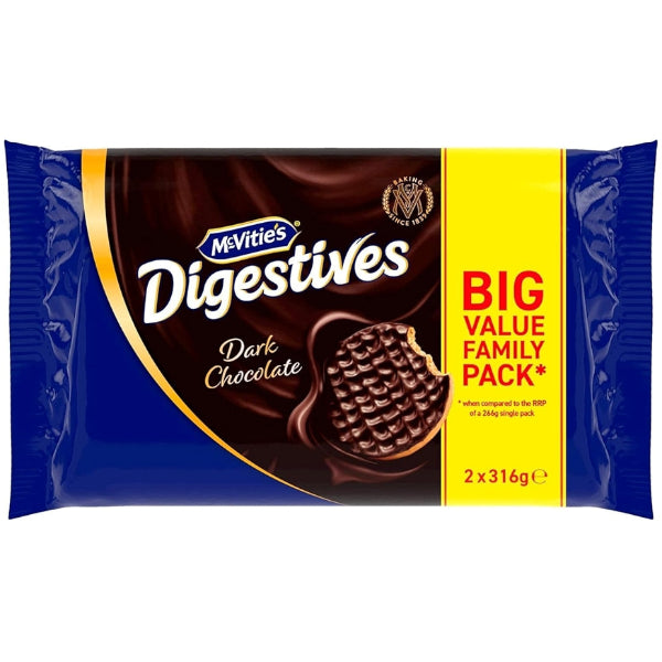 Rich dark chocolate-covered biscuits in a convenient twin pack.