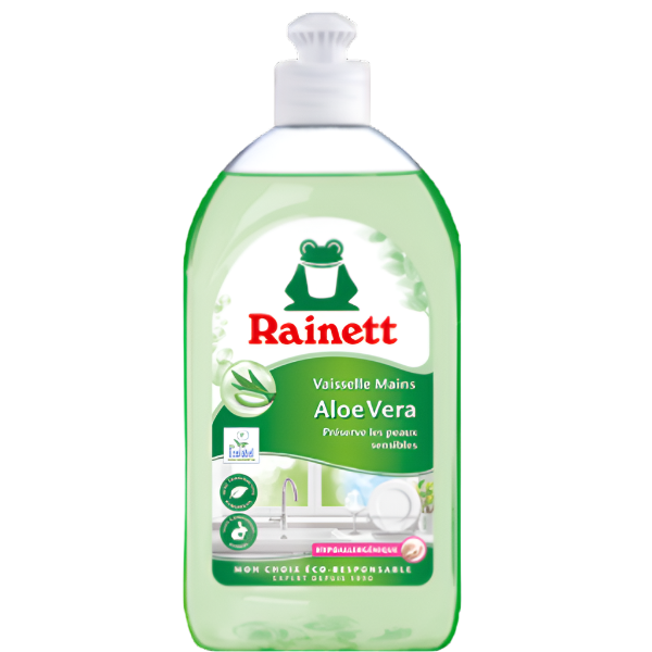 Gentle on hands yet tough on grease, this dishwashing liquid with aloe vera cleans dishes effectively