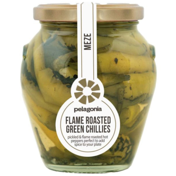 Smoky, mildly spicy green chillies, flame-roasted for bold flavor.