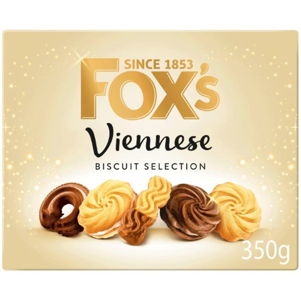 Festive tin of Fox’s Viennese biscuits, offering a delicate buttery assortment perfect for holiday sharing