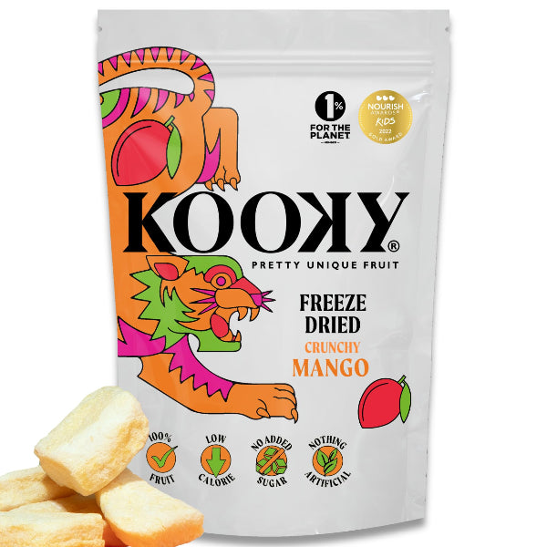 Kooky Freeze-Dried Mango, a light and crunchy snack bursting with natural mango flavor.