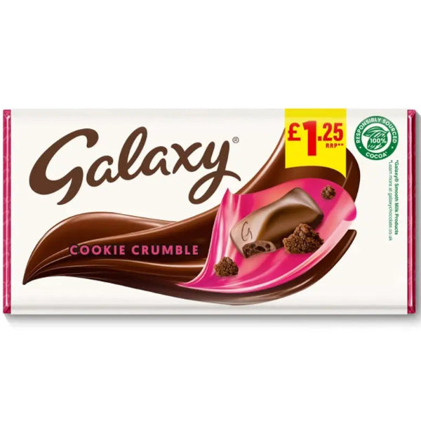 Creamy Galaxy milk chocolate with crunchy cookie crumbles for a sweet, indulgent treat.