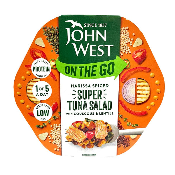 Zesty harissa tuna salad with hearty grains and vegetables for a spicy, satisfying bite.