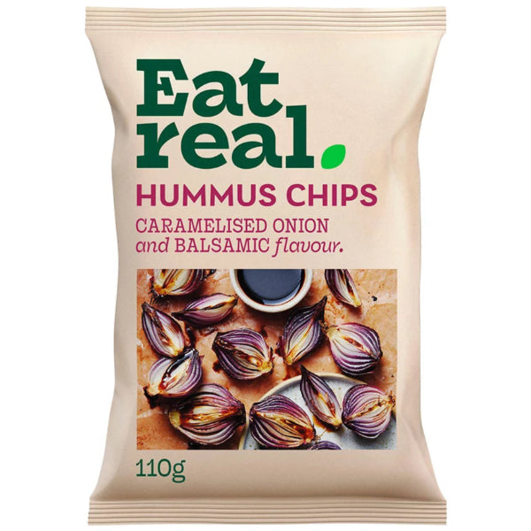 Crispy hummus-based chips with a savory-sweet blend of caramelized onion and tangy balsamic