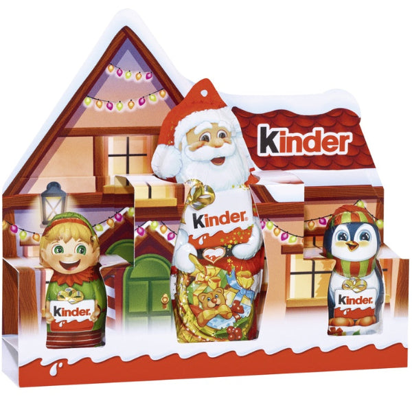 A trio of festive milk chocolate hollow figures with smooth Kinder filling, perfect for holiday treats and gifting.