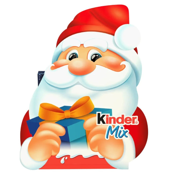 A festive pack featuring an assortment of mini Kinder chocolate Santas, ideal for holiday snacking and stocking fillers.