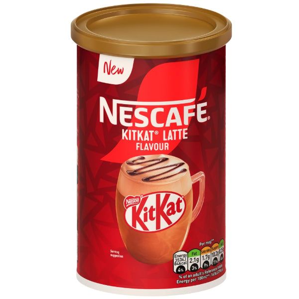 Creamy latte with KitKat chocolate flavor for a sweet coffee treat.