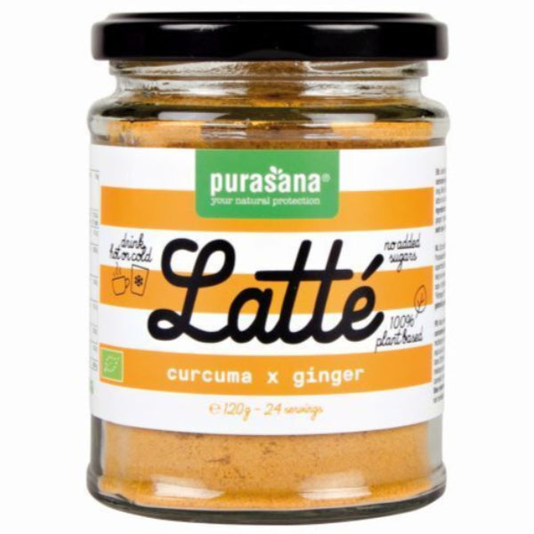 Warming 120 g turmeric and ginger latte mix, perfect for a soothing and healthy drink.