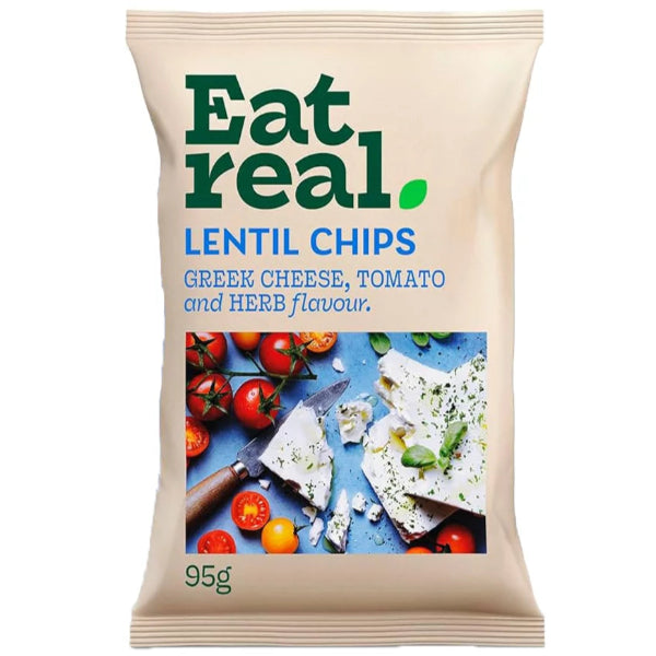 Flavorful lentil chips infused with the rich taste of Greek cheese, tangy tomato, and aromatic herbs