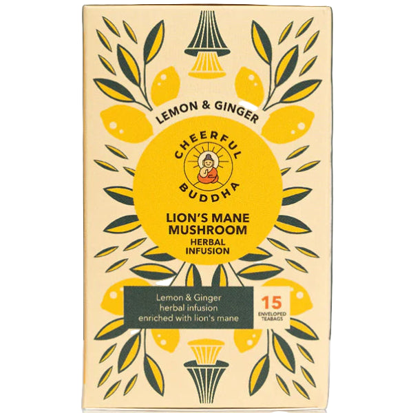 A revitalizing herbal tea that combines Lion’s Mane mushroom with zesty lemon and warming ginger to support focus and immunity.