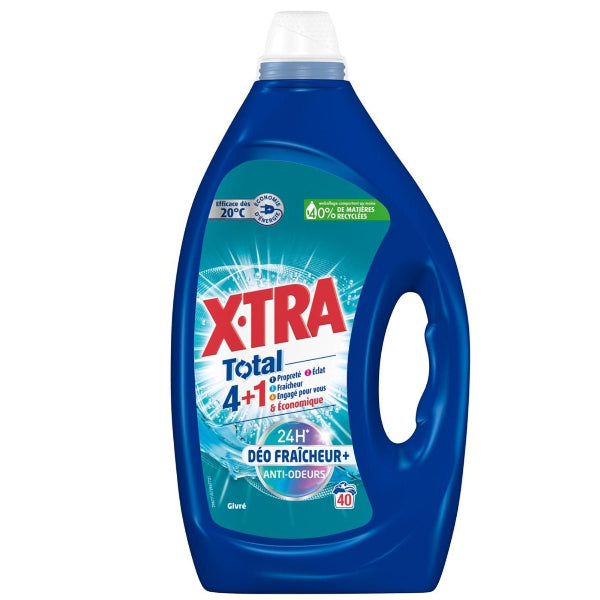 Powerful liquid detergent offering 5-in-1 cleaning action with a fresh fragrance, effectively removing stains