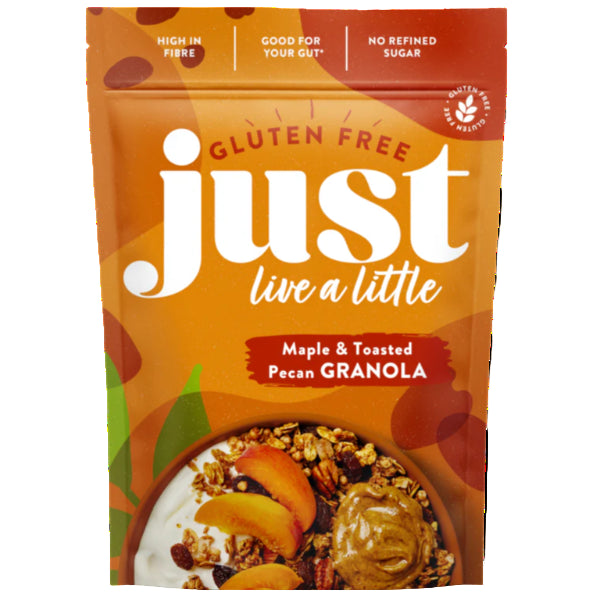 Gluten-free granola with a delightful blend of sweet maple and crunchy pecans