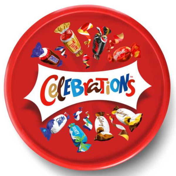 Assorted Mars Celebrations chocolates in a large 550 g tub, perfect for sharing and festive treats.