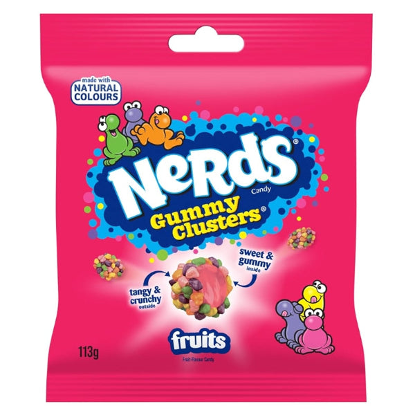 A playful mix of crunchy, tangy Nerds wrapped around a soft, chewy gummy center for a deliciously sweet and fruity experience.