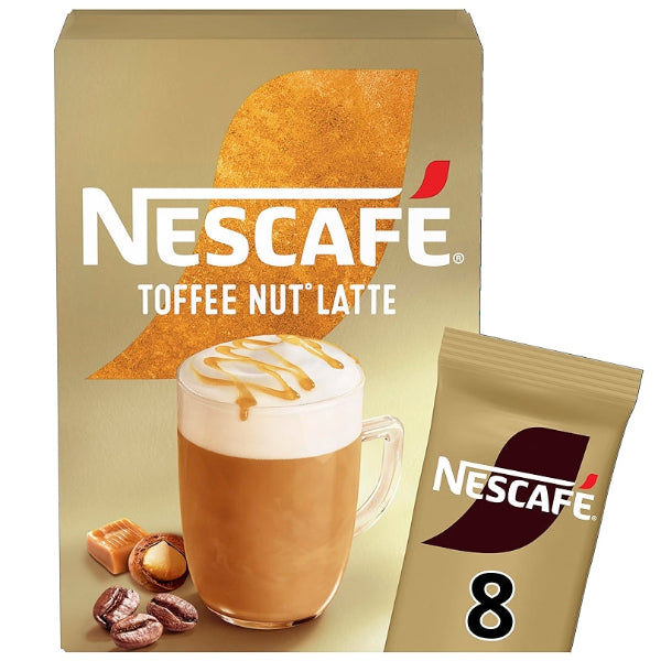 Smooth toffee nut-flavored latte in convenient instant coffee sachets.