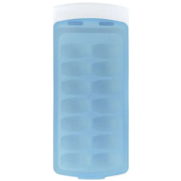 No-spill ice cube tray with a flexible design and easy-release bottoms for perfectly shaped cubes.