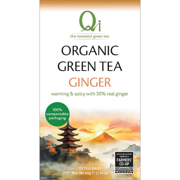 A zesty organic green tea infused with ginger, supporting digestion, immunity, and overall wellness.