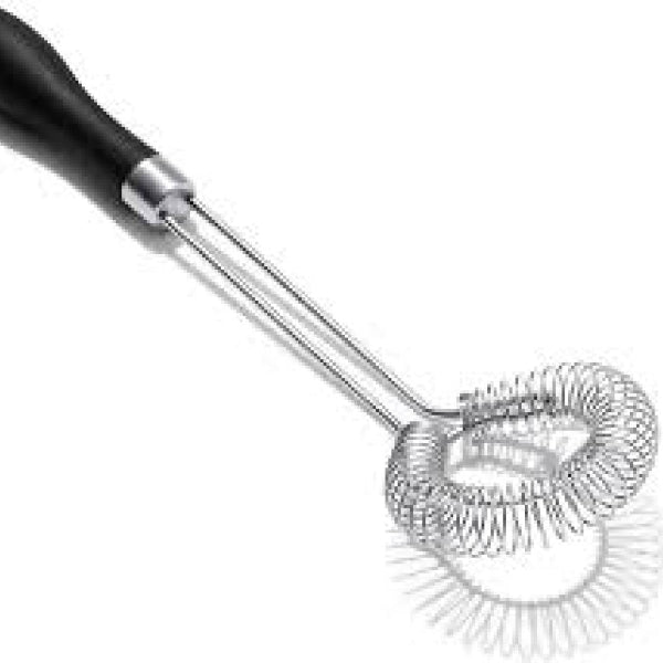 A sturdy stainless steel whisk designed to smoothly blend sauces and gravies with effortless control