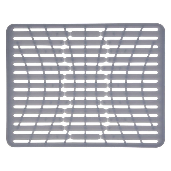 Large silicone sink mat with cushioned Good Grips, protecting dishes and countertops from scratches and spills.