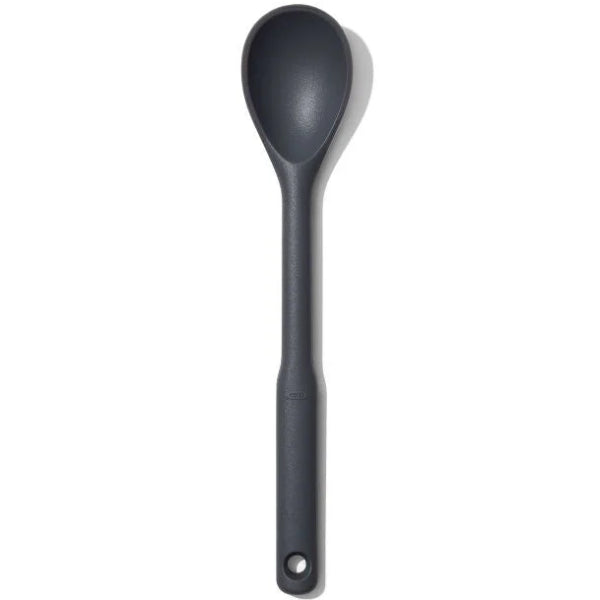 Stir, scoop, and serve with this heat-resistant silicone spoon featuring a comfy non-slip Good Grips handle in sleek peppercorn grey