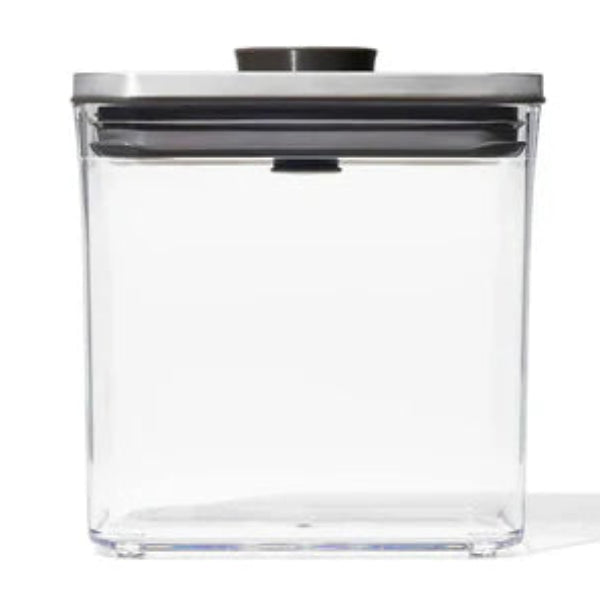 1.6 L rectangular POP container with stainless steel lid and airtight seal, perfect for organized food storage.