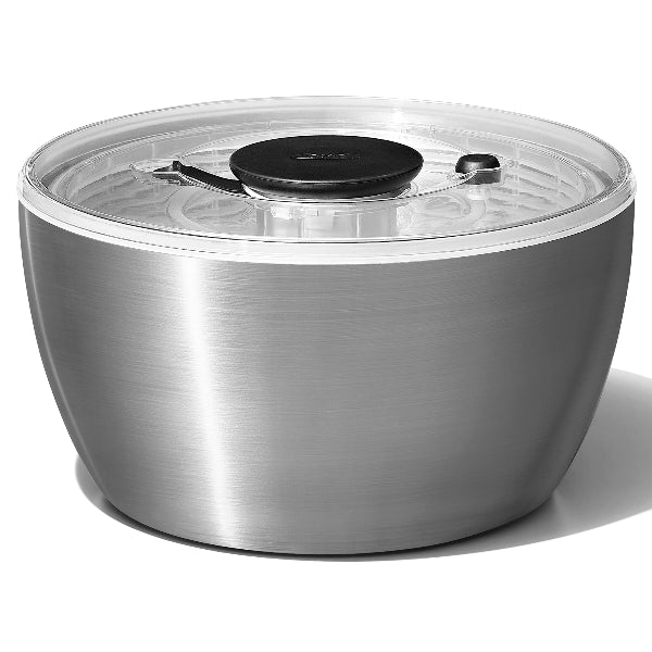 Quickly wash and dry greens with this 6.34 Qt. OXO Good Grips stainless steel salad spinner.