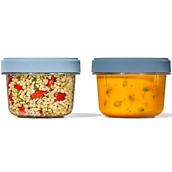 Twist, stack, and neatly store snacks or leftovers with this set of two 20 oz OXO Twist & Stack containers.